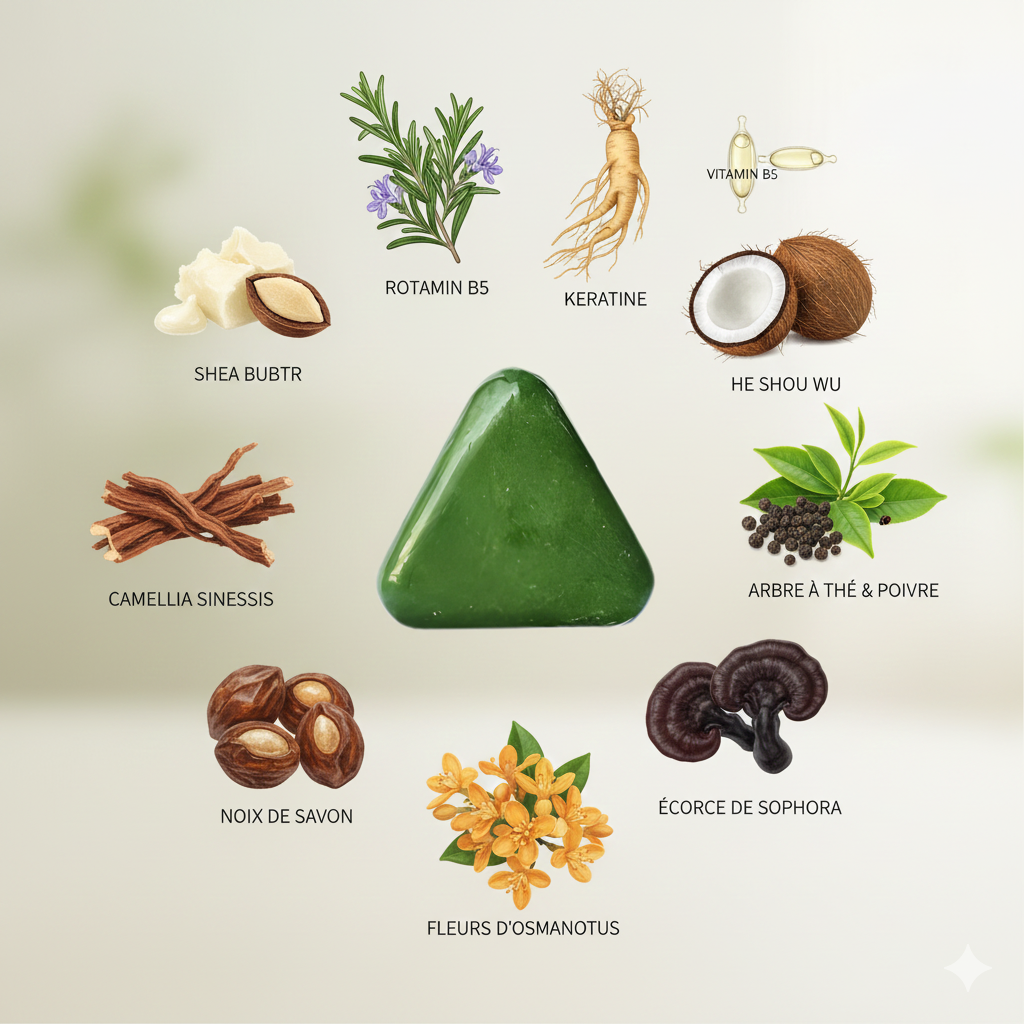 Shampooing solide Jade aux 12 plantes - Retrouvez du volume capillaire en 30 jours ! (120g)